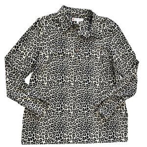 Jude Connally Leopard Print Button Up Collared Tunic Top Size Large